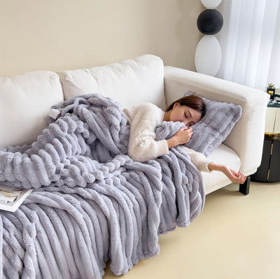 Soft Velvet Blanket - Soft Wind Bubble Velvet Double-Sided Rabbit Fur Thick Warm Throw Cover - Shop FeFe’s Fashion LLC