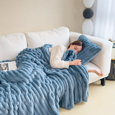 Soft Velvet Blanket - Soft Wind Bubble Velvet Double-Sided Rabbit Fur Thick Warm Throw Cover - Shop FeFe’s Fashion LLC