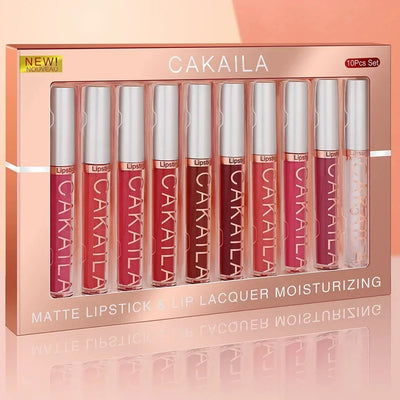 Cakaila 10-Piece Matte Lipstick and Lip Lacquer Set with Moisturizing Formula-Shop FeFe’s Fashion LLC
